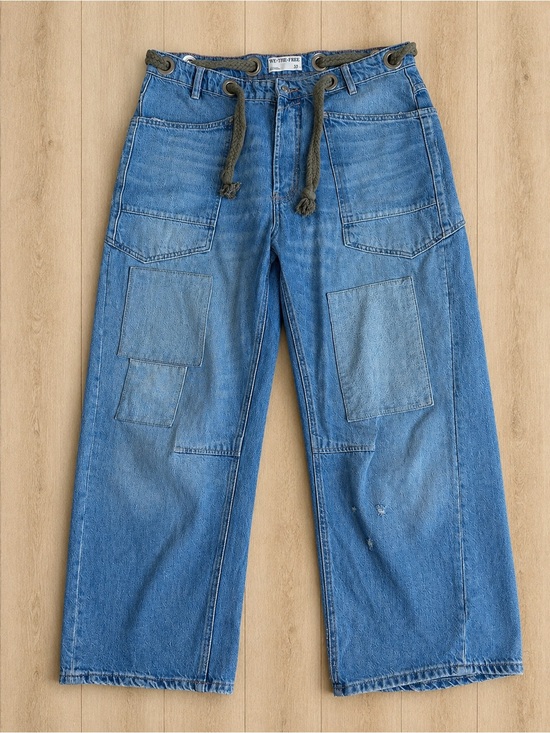 We The Free Denim - We The Free Light Blue Patchwork Barrel Jeans